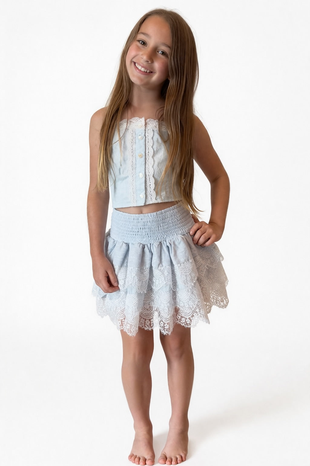 Girls Skylar Blue Heart Tank Top