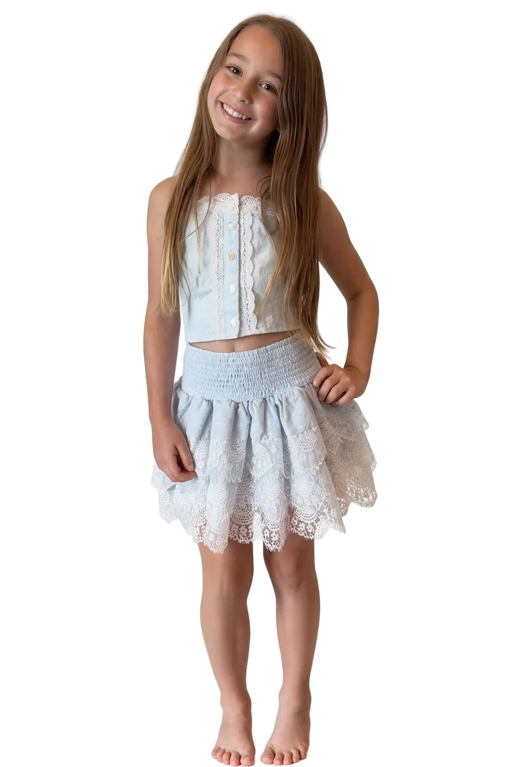 Gemma Girls Pastel Blue Heart Mini Skirt