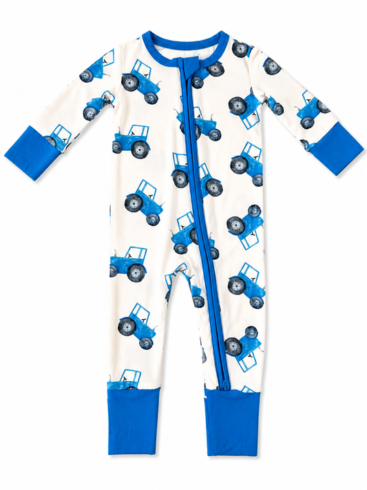 Blue Tractor Bamboo Onesie