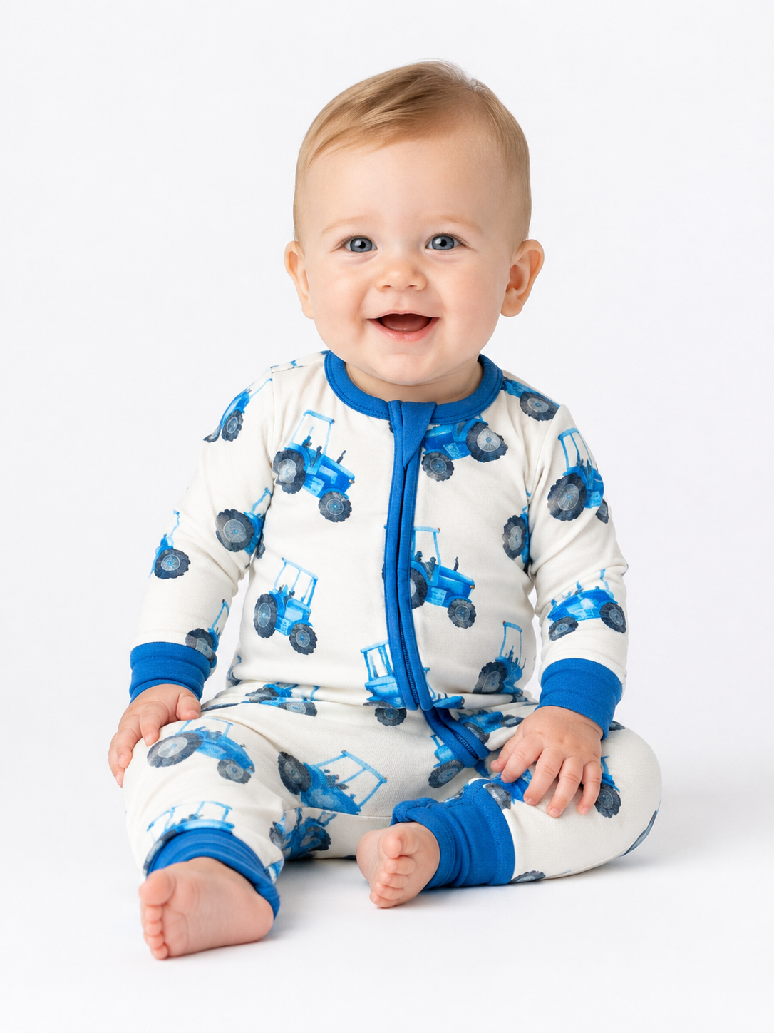 Blue Tractor Bamboo Onesie