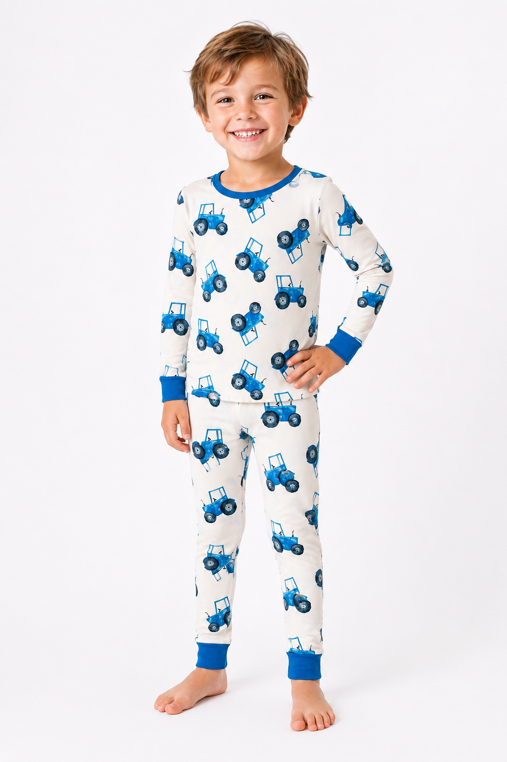 Blue Tractor Bamboo Pajama Set