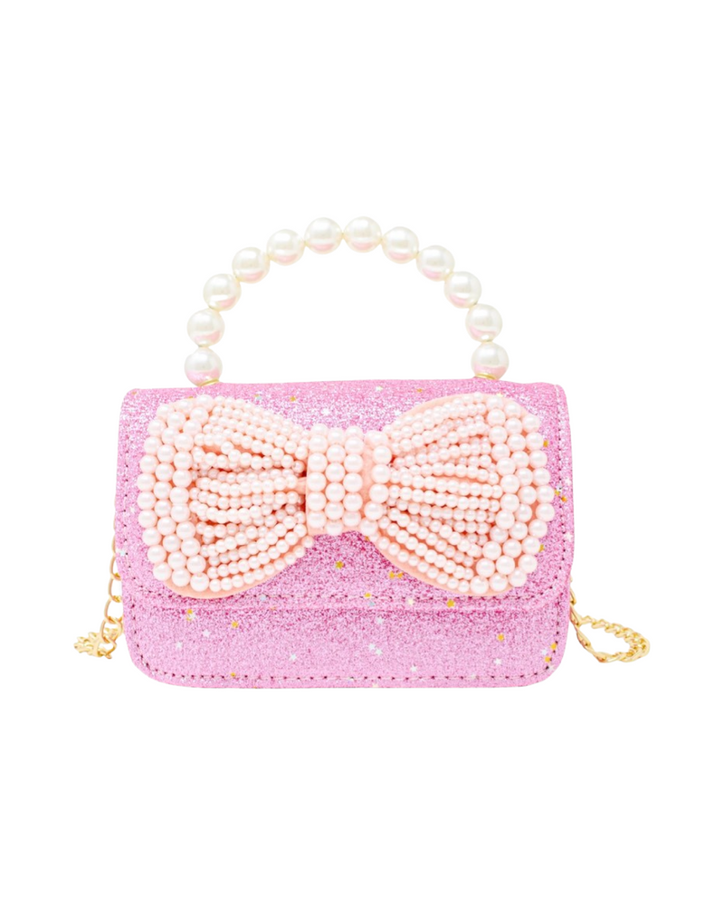 Glitter Pearl Handle Bow Handbag