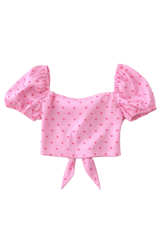 Noa Pink Heart Puff Sleeve Top