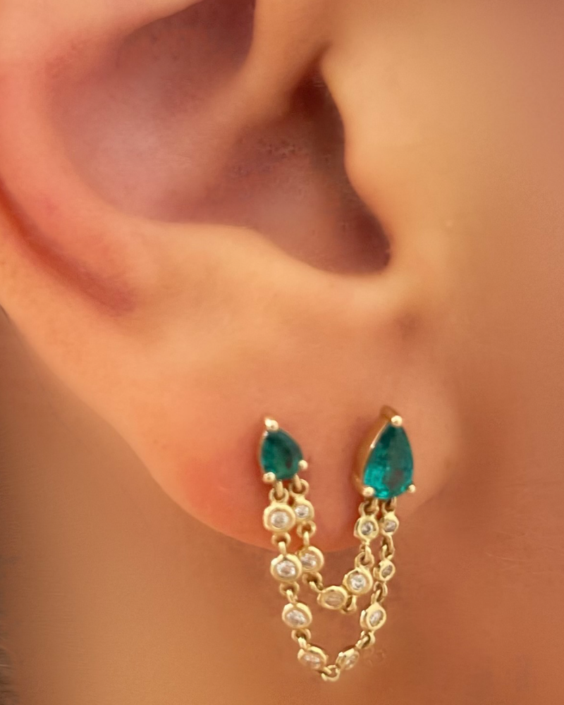 Double Emerald Chain earring